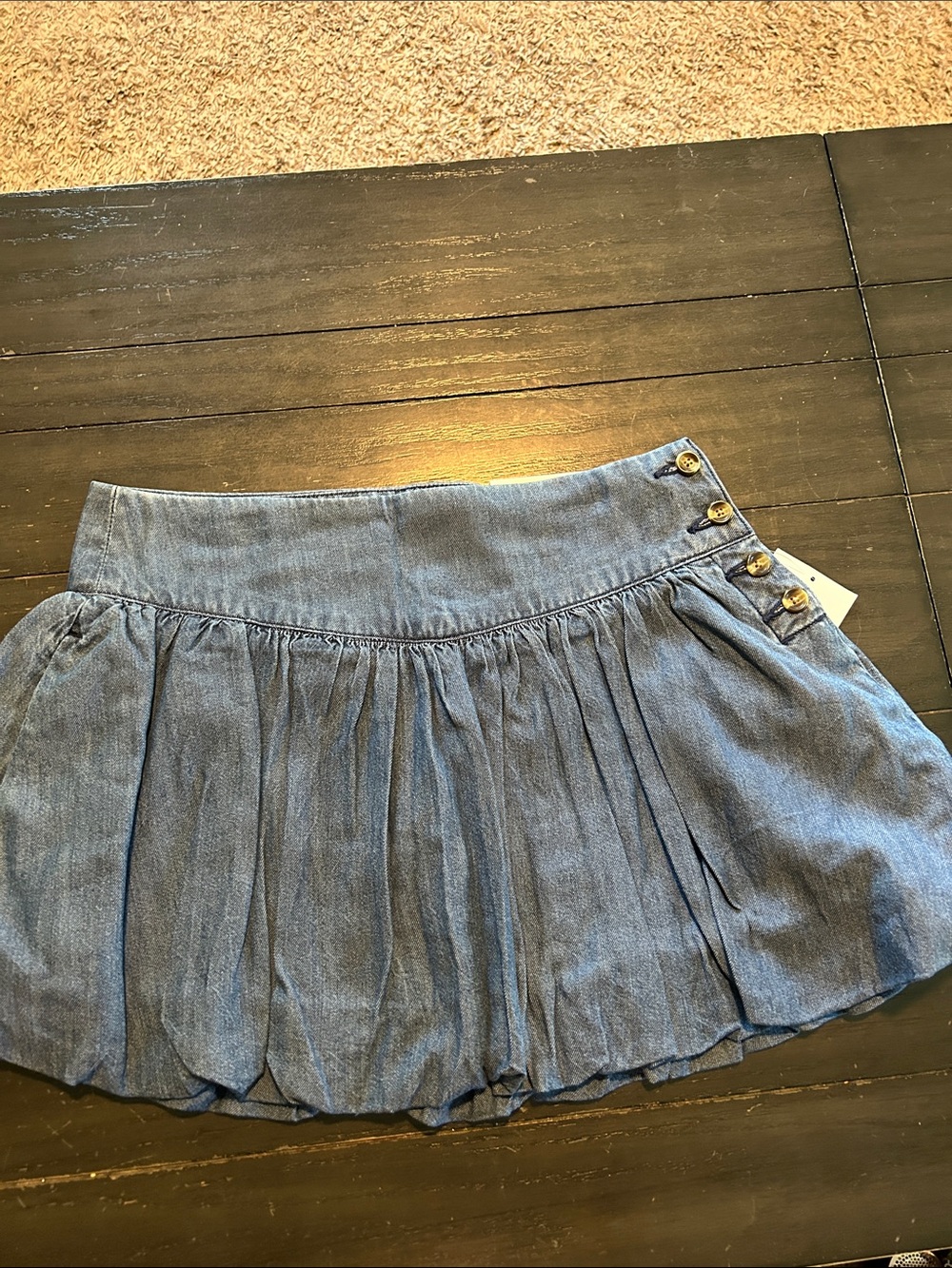 American Eagle Outfitters denim-blue pleated mini skirt with side buttons